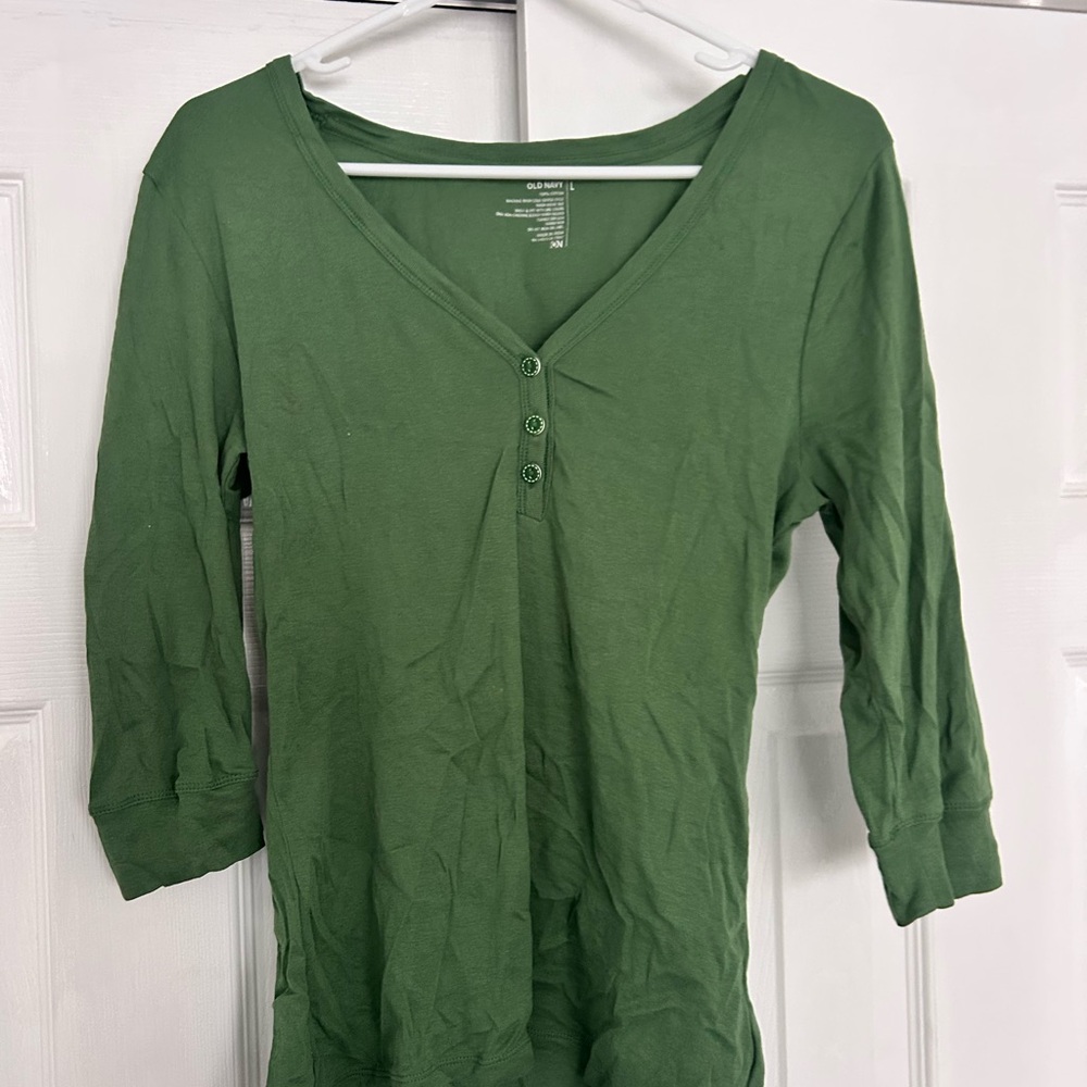 Old Navy Forest Green Long Sleeve V-Neck Top